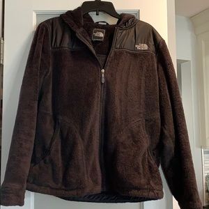 Black North Face hooded fleece jacket